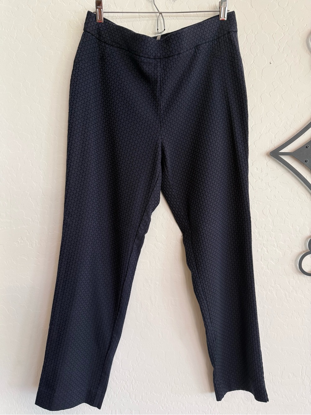 ANNE KLEIN Navy Diamond Weave Pull-On Pants - Large